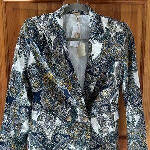 NWT Magaschoni 100% Linen Paisley Blazer XS